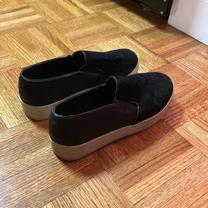 Black mixed leather and velvet platform shoes